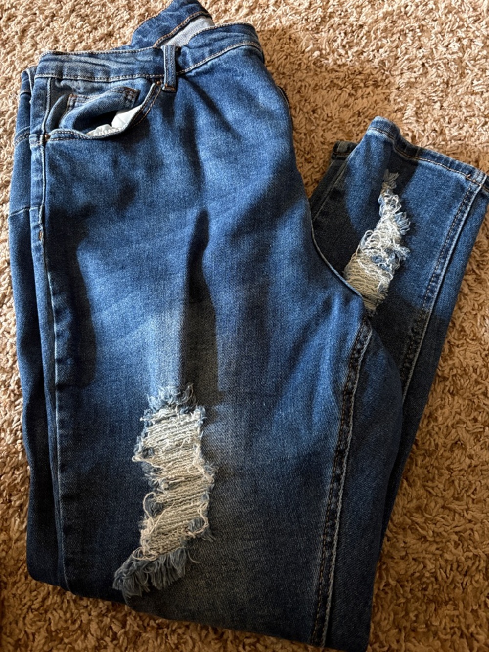 Wax Jean Dark Blue Distressed Back Pocket Jeans